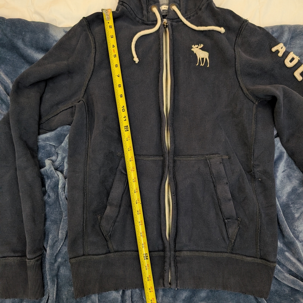 Vintage Heavyweight Abercrombie & Fitch Men's Navy Hoodie Jacket Muscle Fit - Picture 6 of 10